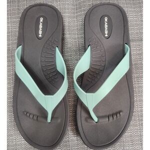 Okabashi Flip Flops Women Medium 7 Grey Mint Green Thong Sandals Comfort USA